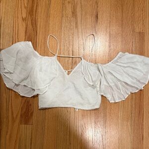 Indah Planet Blue Elegant White Off-Shoulder Women's Top